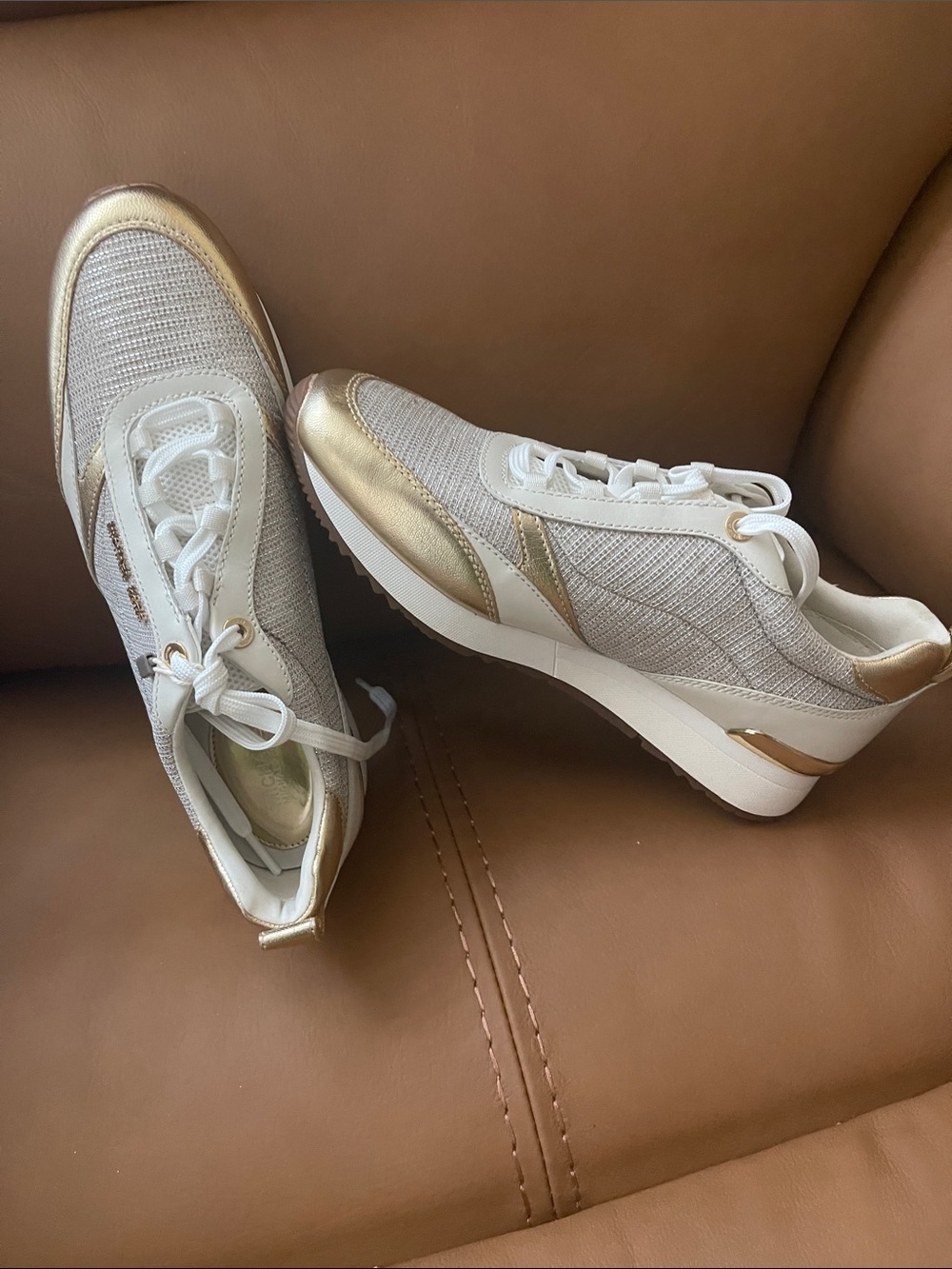 MICHAEL Michael Kors Cream and Gold Knit Fashion Sneakers